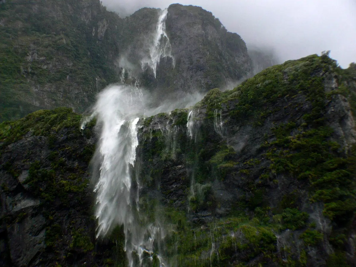 Waterfalls pouring off the cliffs after rain